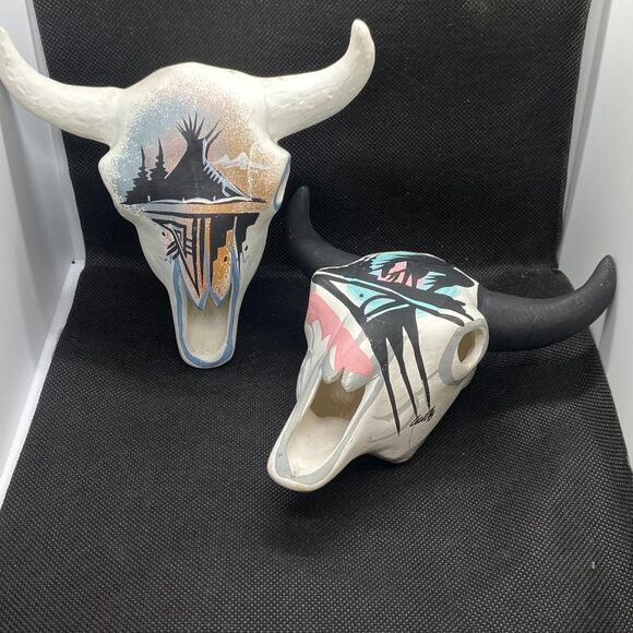 Other - Hand Painted Southwestern Bull Skull Wall Art – Native Style – Set of 2